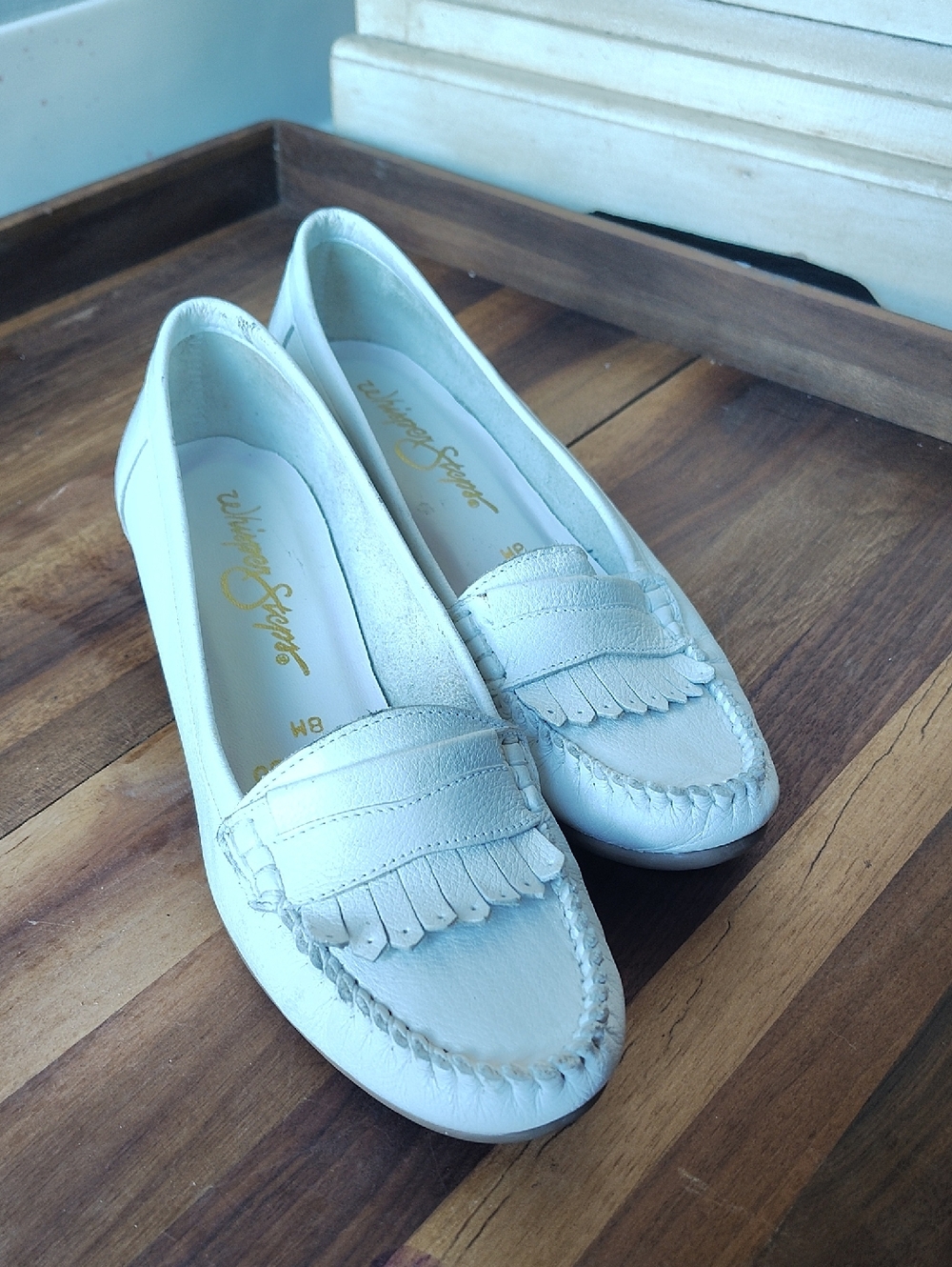 Sporto White Leather Kiltie Penny Loafers